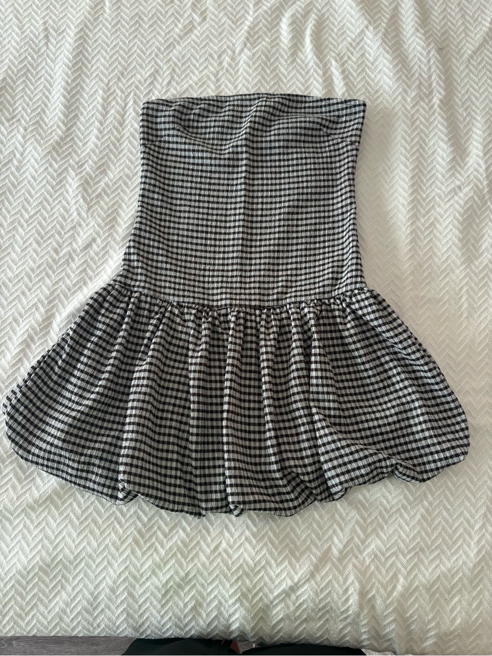 Black and White Gingham Ruffled Mini Skirt